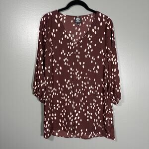 Bobeau Women's Dark Purple & Pink Polka Dot Blouse - Size Small - Tunic Length